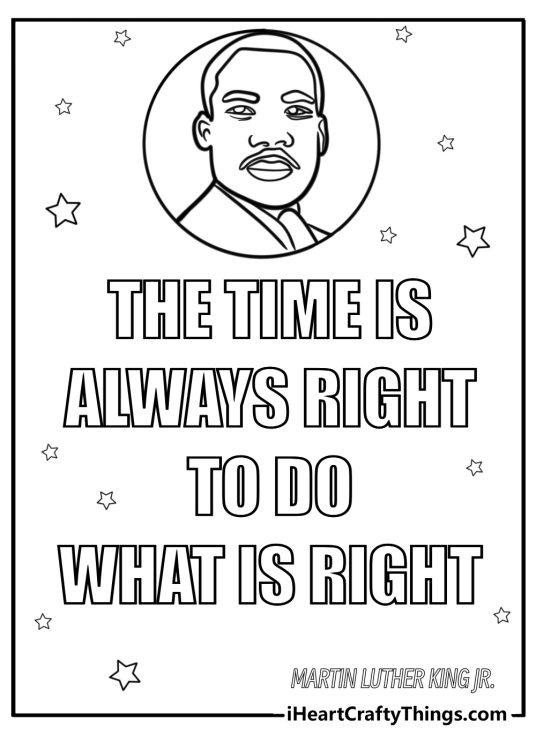 Martin luther king jr with inspirational quote detailed coloring sheet