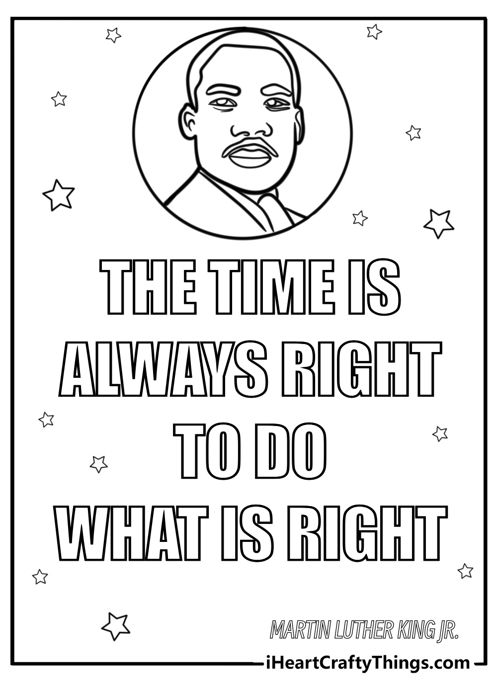 Martin luther king jr with inspirational quote detailed coloring sheet