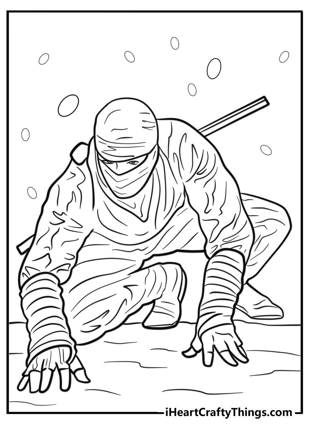 Masked ninja ready for action detailed coloring sheet