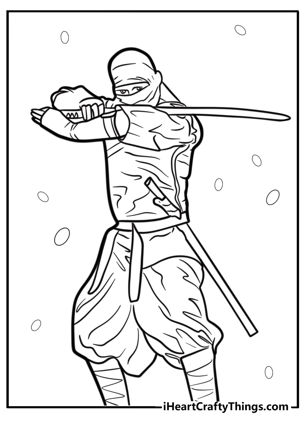 Masked ninja ready for battle printable coloring page