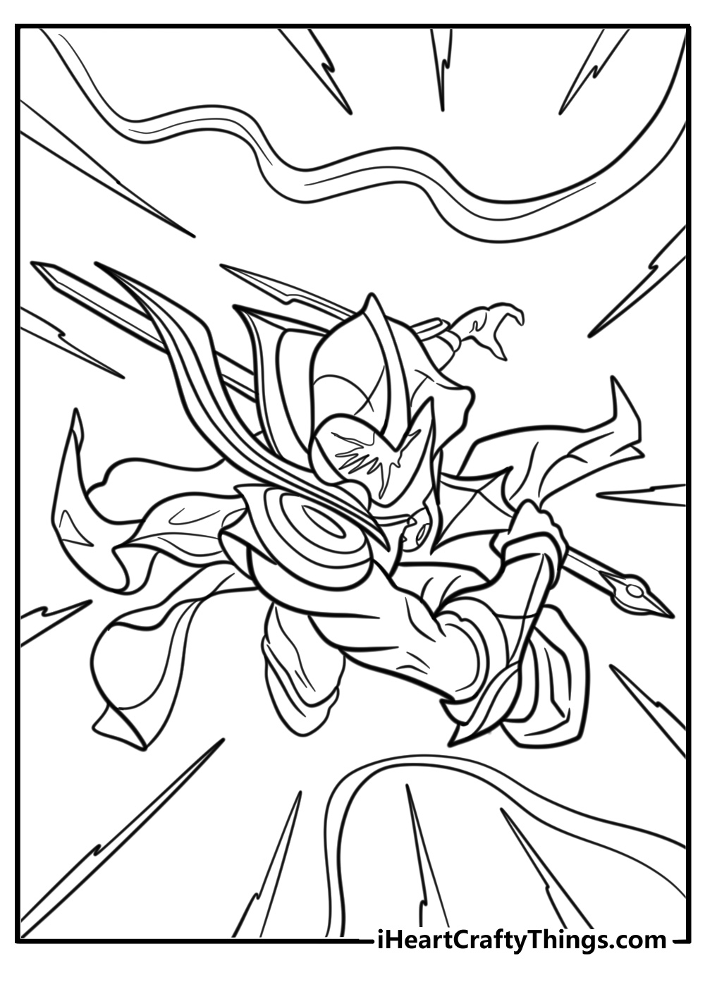 Master Yi wielding his blade in a free detailed coloring pdf