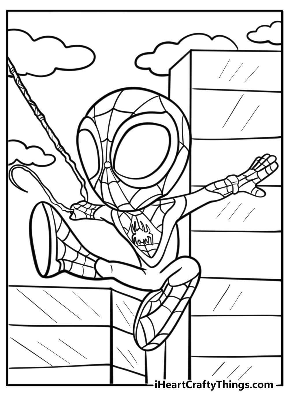 Miles Morales spinning his web fun coloring page