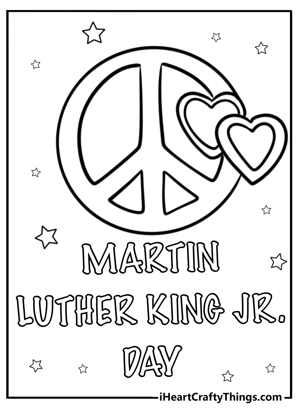 mlk day with hearts and peace symbols fun printable coloring page