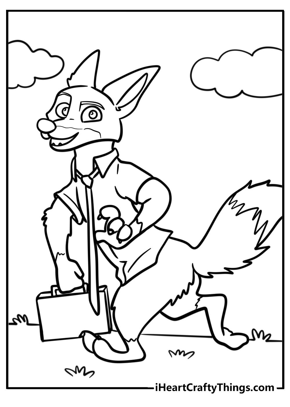 Nick wilde holding a briefcase free printable coloring page