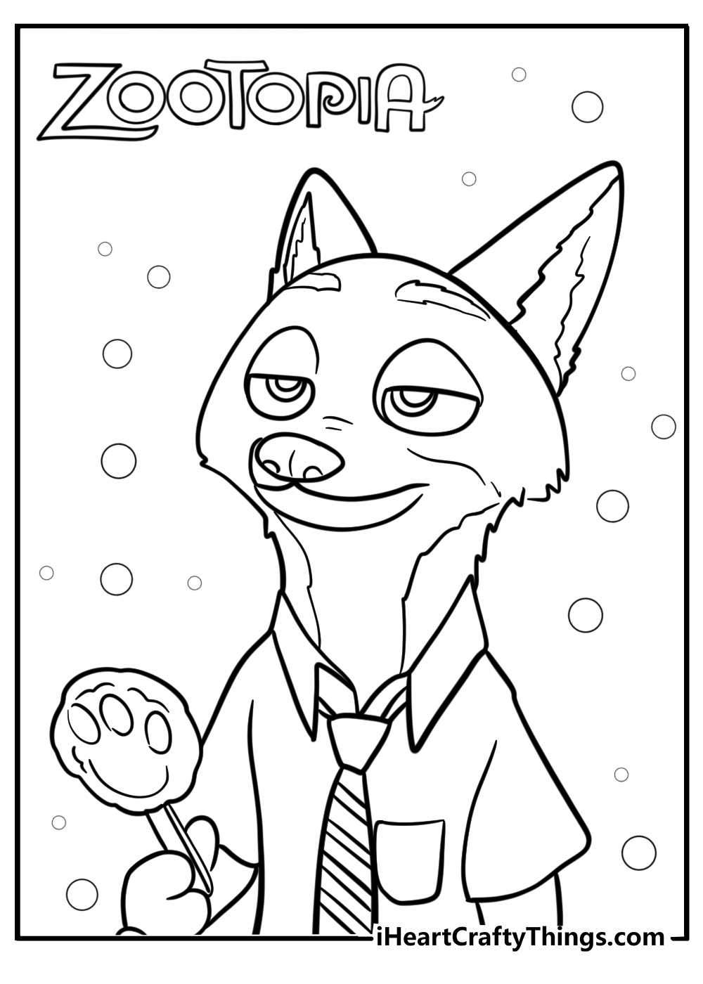 Nick wilde holding a popsicle detailed zootopia coloring sheet