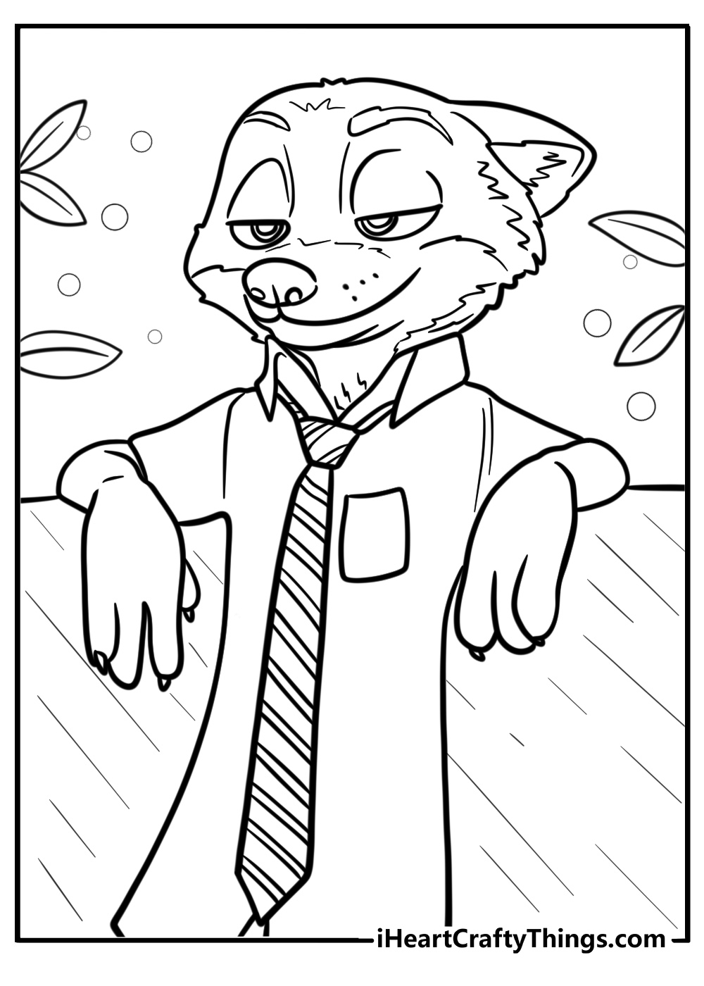 Nick wilde wearing a tie detailed zootopia coloring sheet