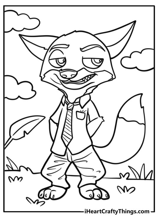 Nick wilde with his signature smirk fun zootopia coloring sheet
