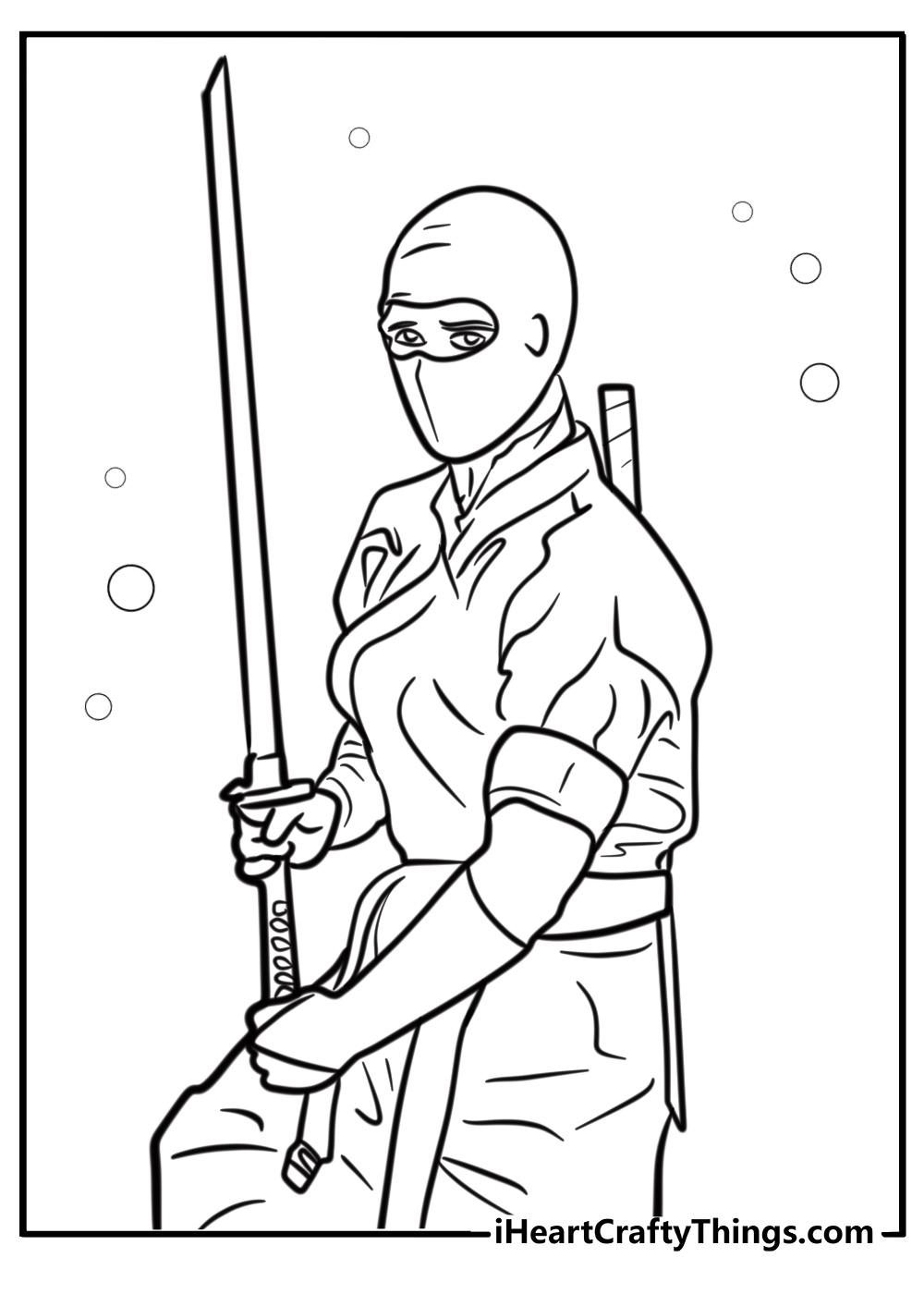 Ninja holding a katana detailed coloring sheet