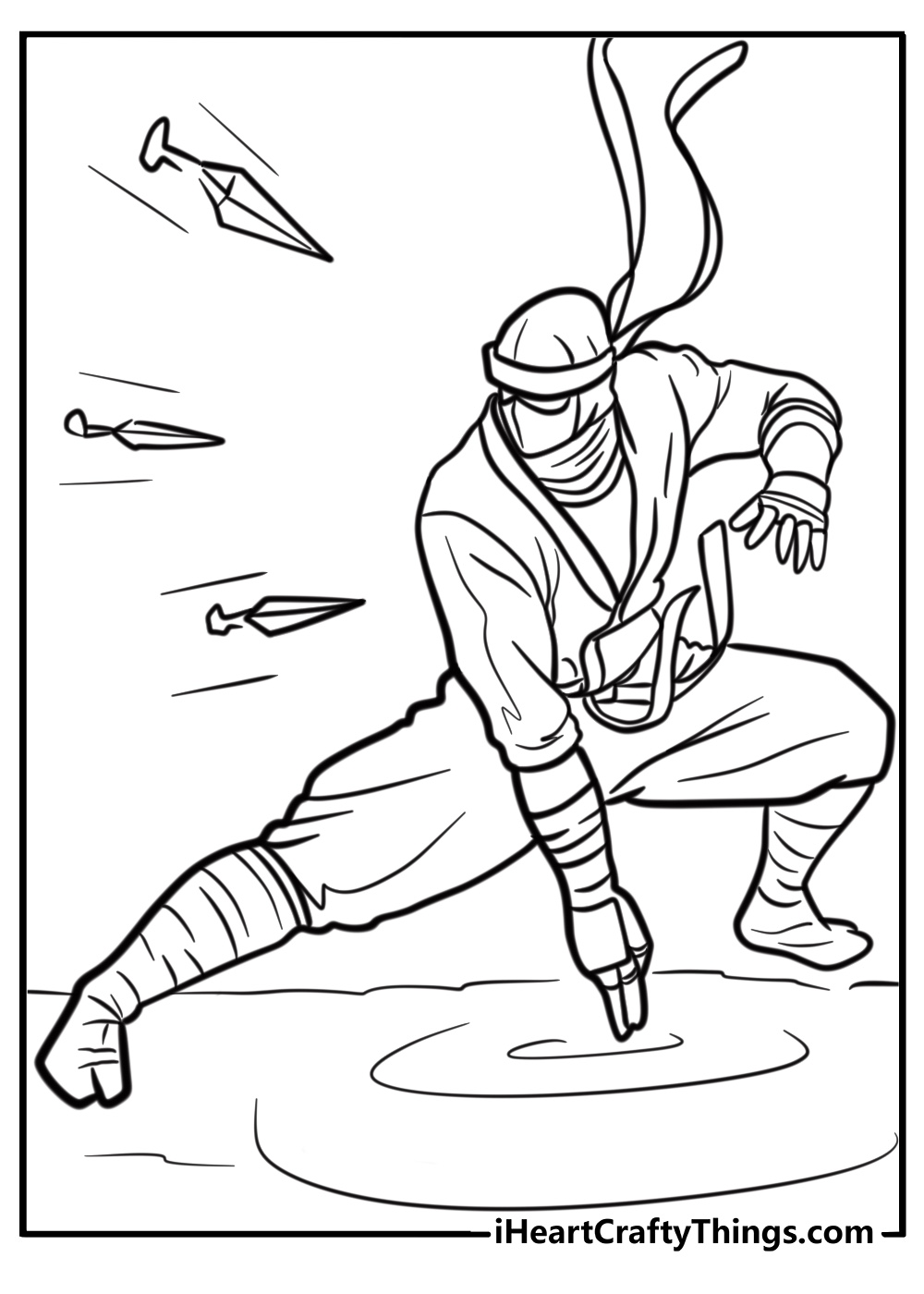 Ninja leaping into action free coloring page pdf