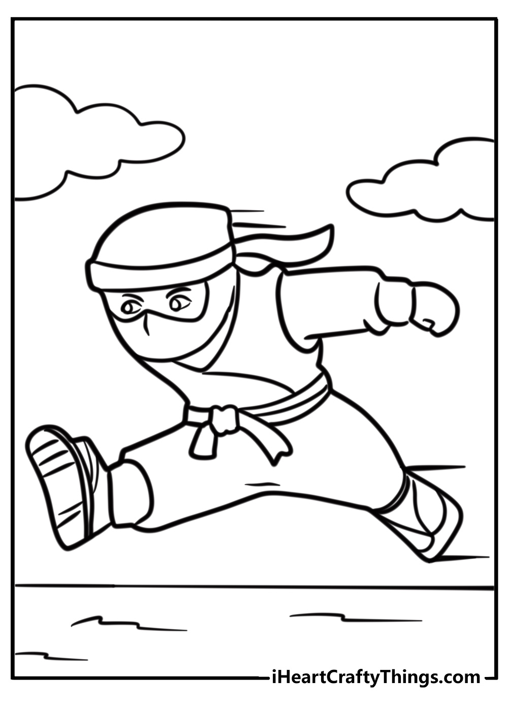 Ninja running swiftly detailed coloring sheet