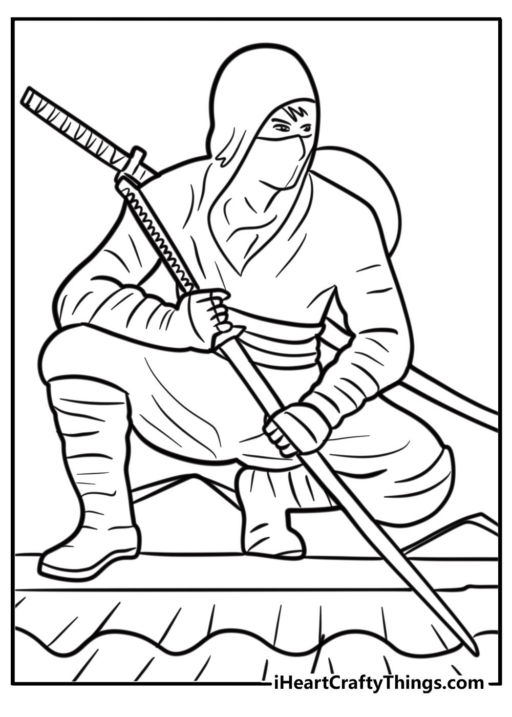 Ninja standing on a rooftop fun coloring sheet