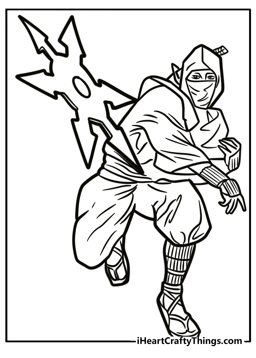 Ninja throwing a shuriken detailed coloring sheet