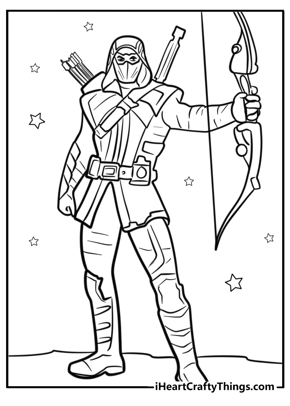 Ninja with a bow and arrow printable coloring page