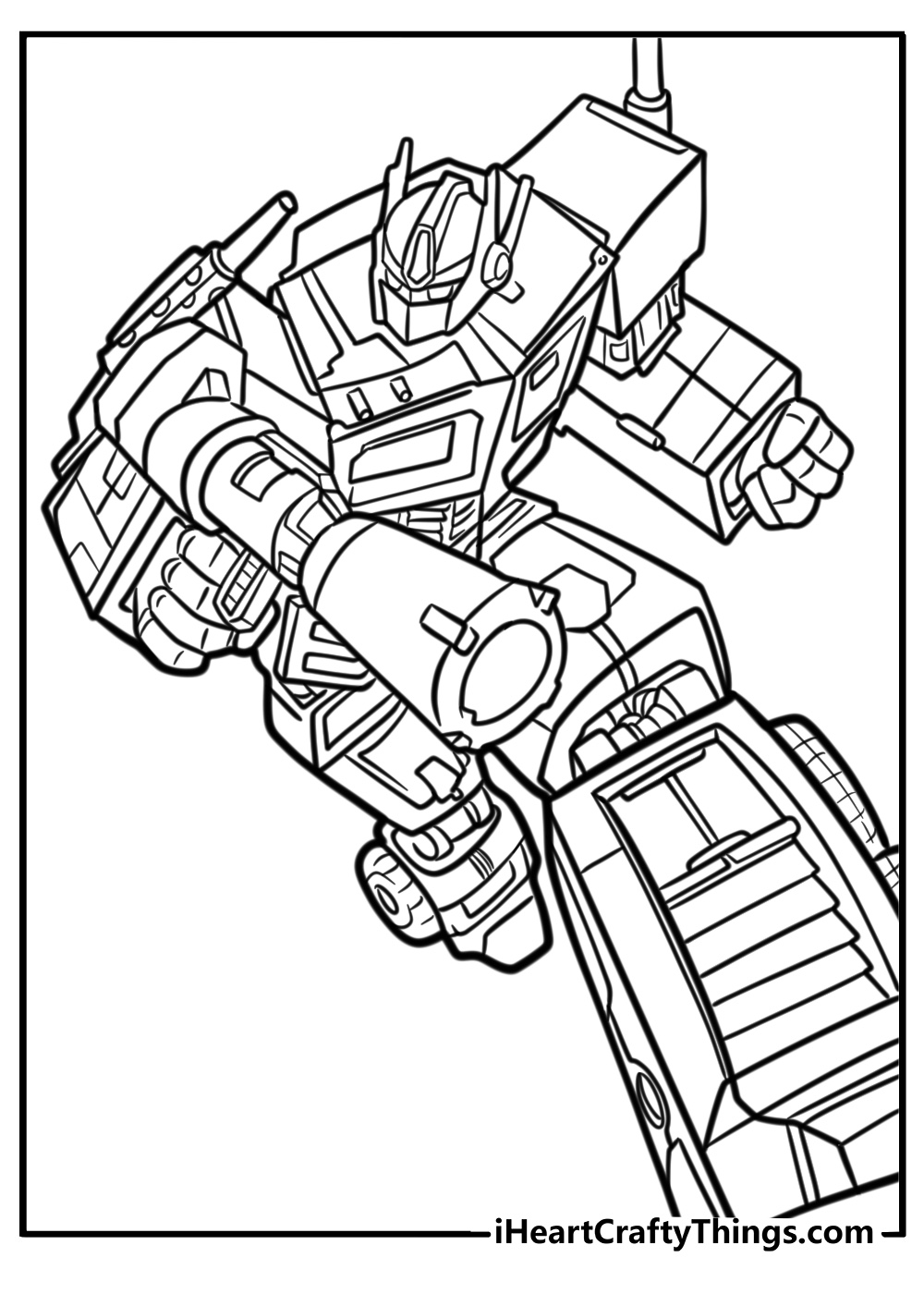 Optimus prime charging into battle fun printable coloring sheet