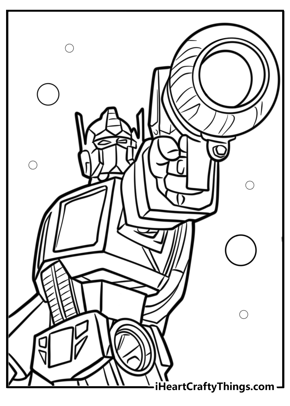 Optimus prime in a battle scene detailed coloring sheet