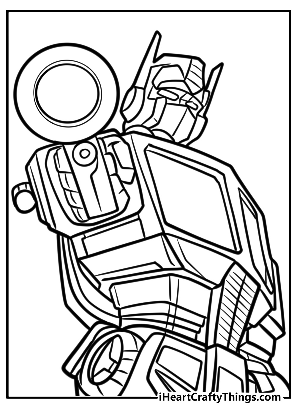 Optimus prime in a dramatic scene printable coloring page