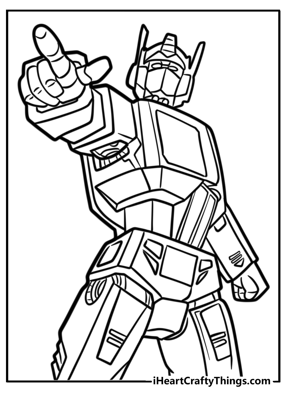 Optimus prime in a powerful stance free coloring page pdf