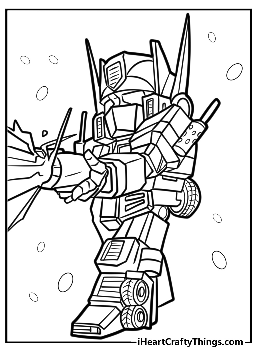 Optimus prime in action coloring page