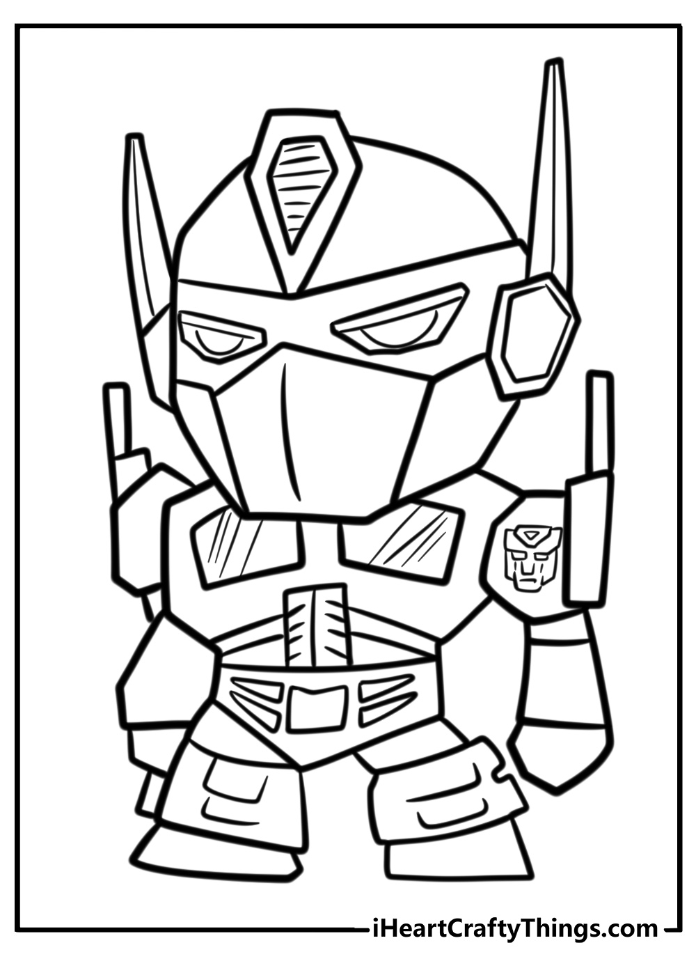 Optimus prime standing in a heroic pose fun coloring sheet