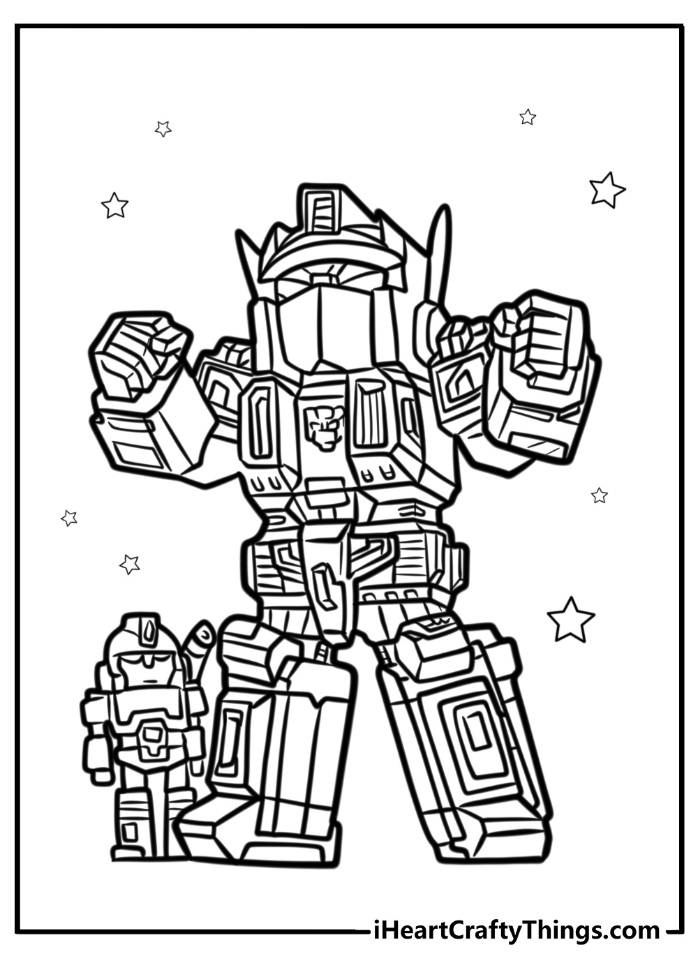 Optimus prime standing with autobots detailed coloring sheet