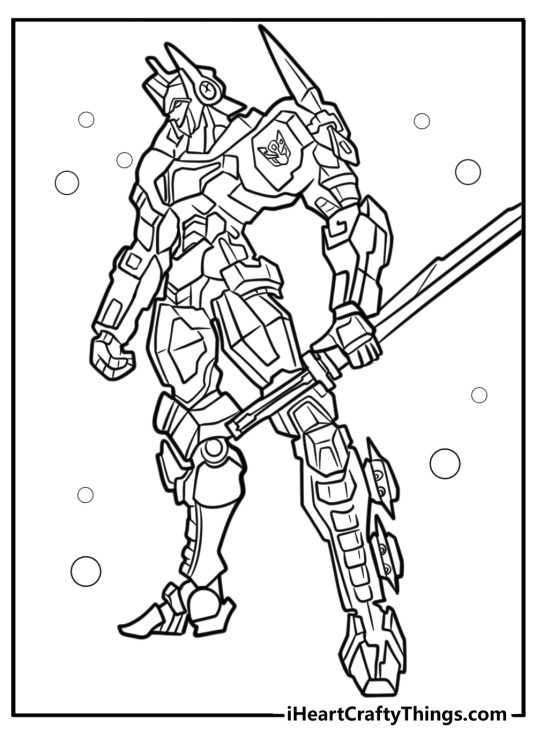 Optimus prime standing with his sword coloring page