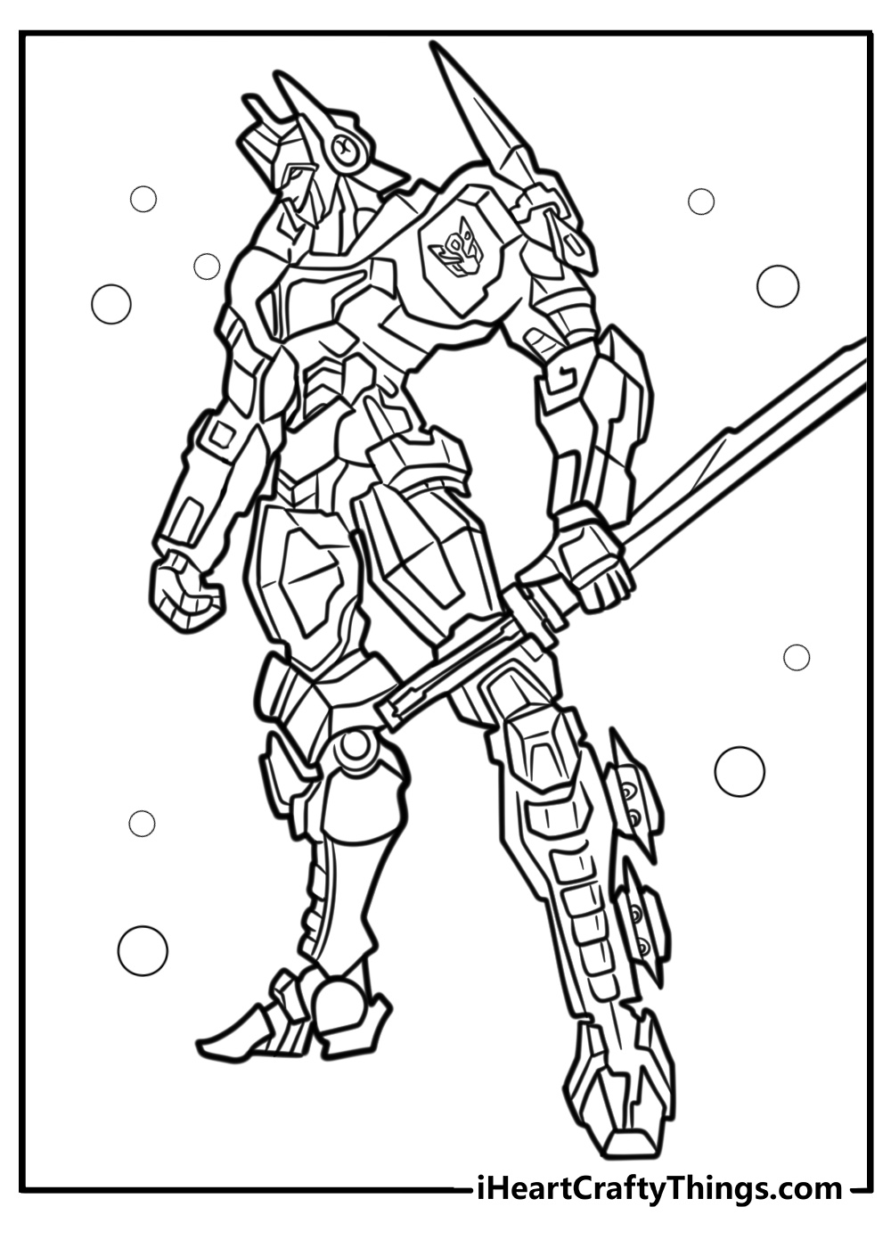 Optimus prime standing with his sword coloring page