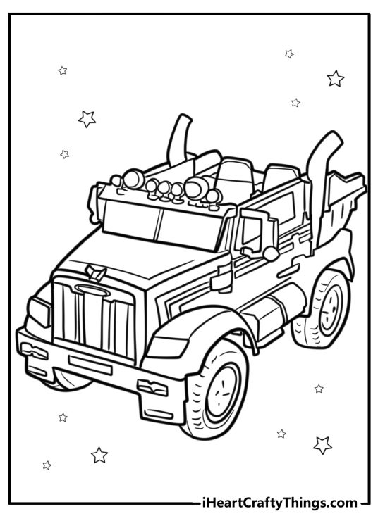 Optimus prime truck parked free coloring page pdf
