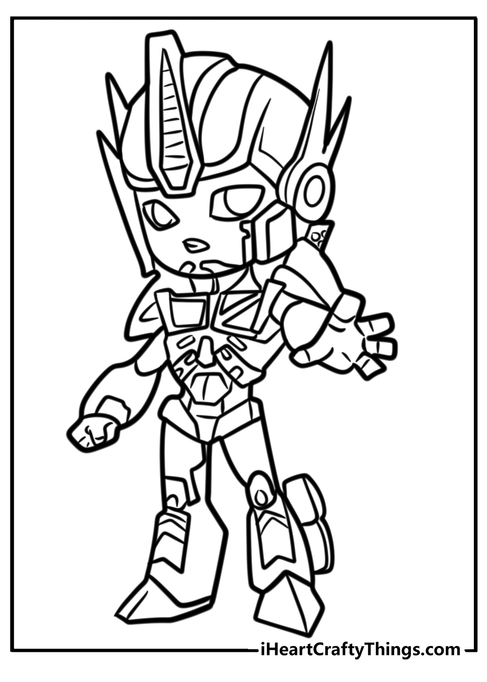 Optimus prime with glowing eyes coloring page for kids