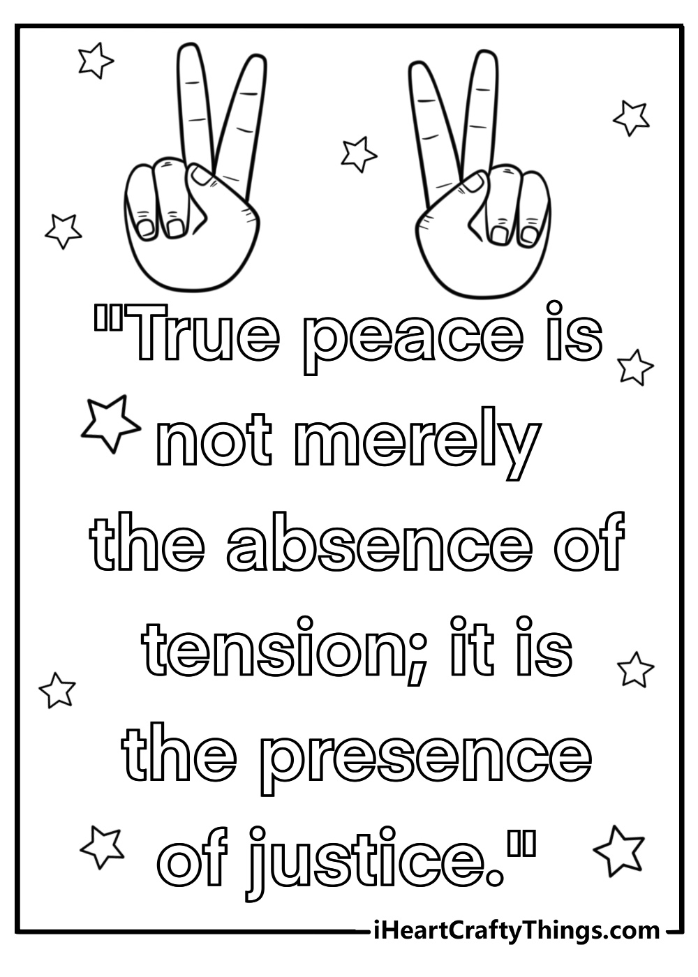 Peace sign and martin luther king jr quote detailed coloring sheet