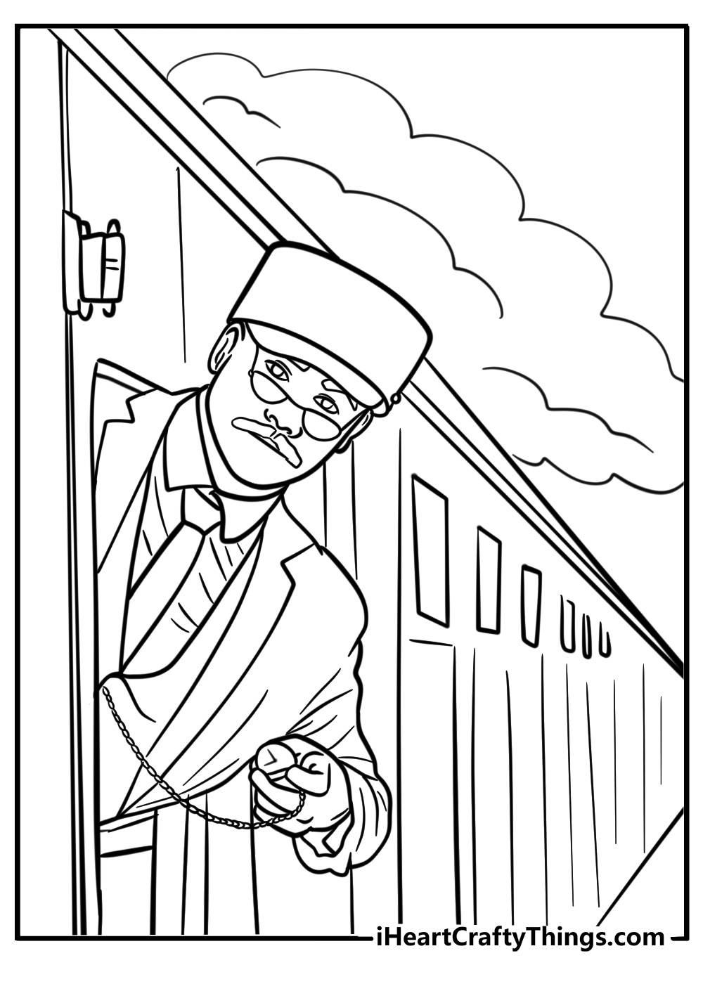 Polar express conductor with his pocket watch printable coloring page