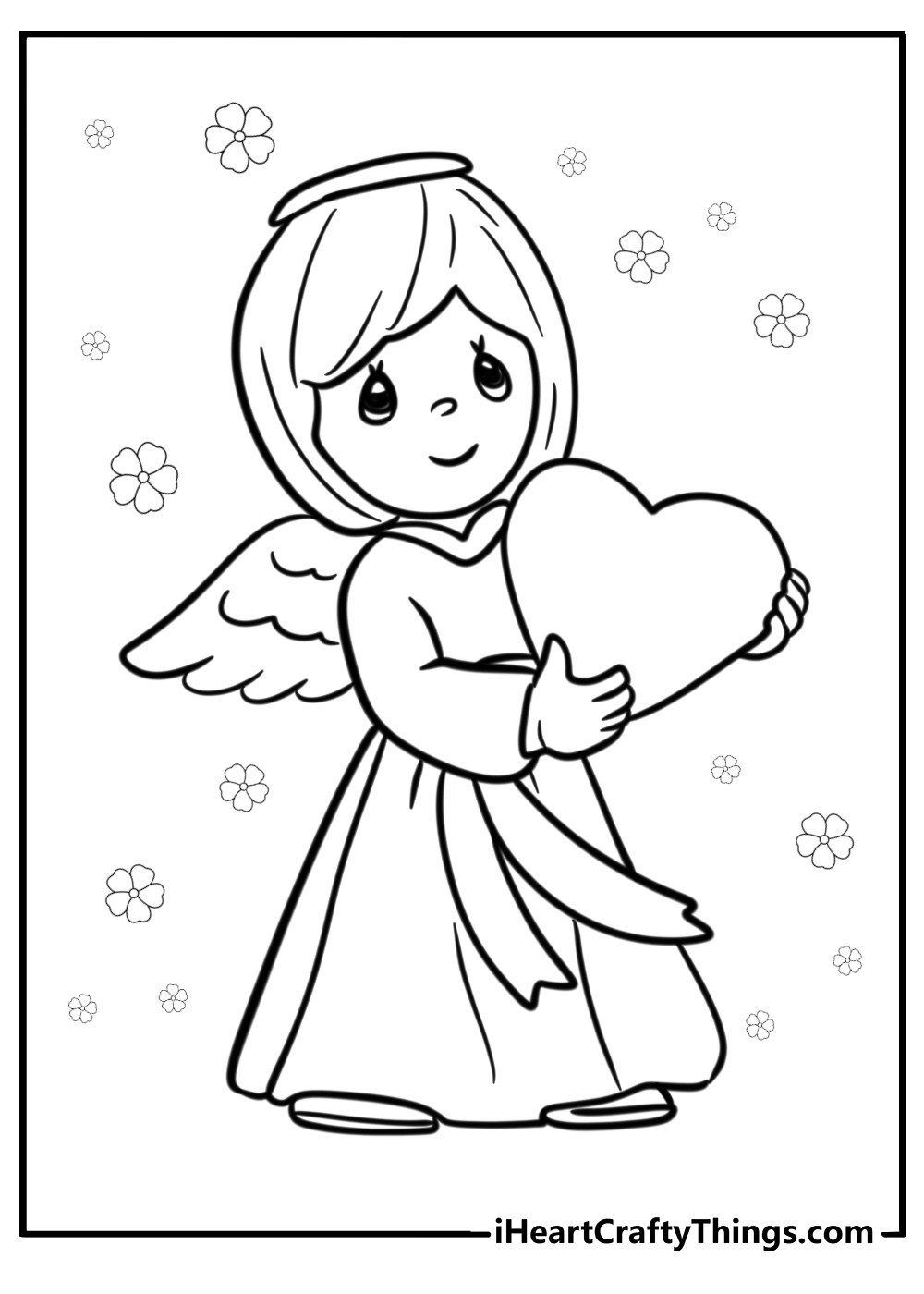 Precious moments angel holding a heart easy coloring sheet