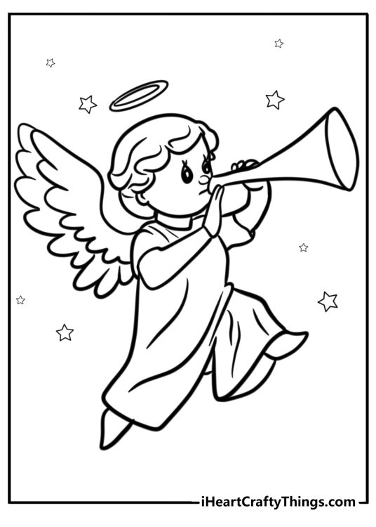 Precious moments angel with a trumpet easy coloring shee
