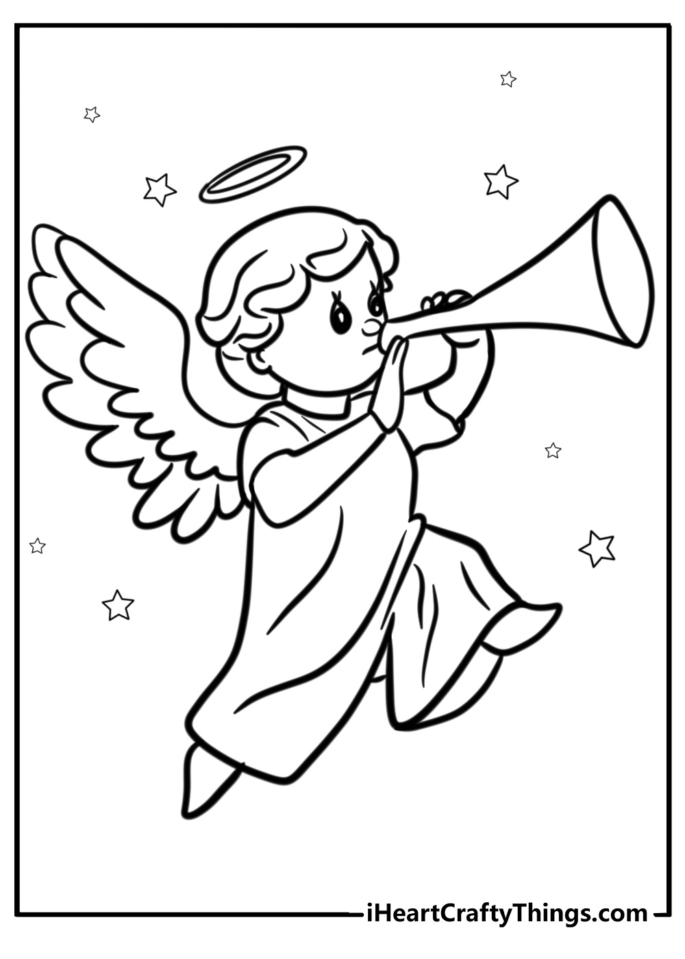 Precious moments angel with a trumpet easy coloring shee