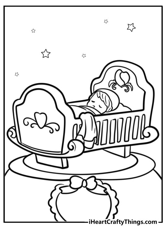 Precious moments baby in a bassinet free coloring page pdf