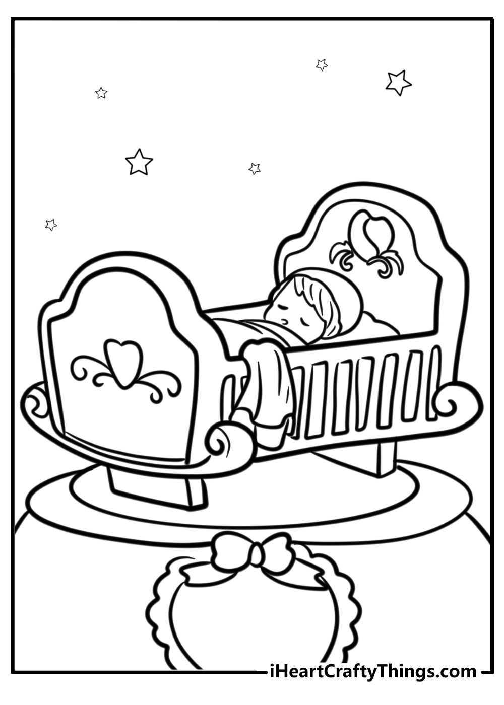 Precious moments baby in a bassinet free coloring page pdf