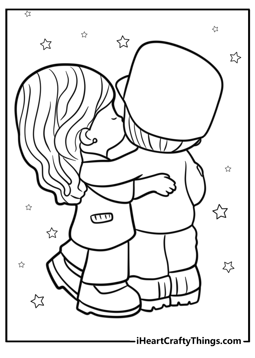 Precious moments boy and girl hugging simple coloring sheet