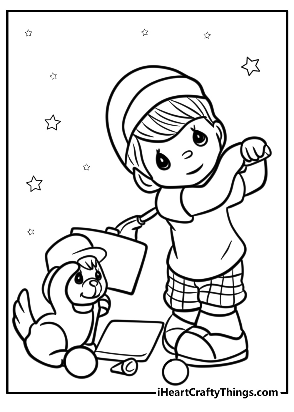 Precious moments boy with a puppy coloring page for kids