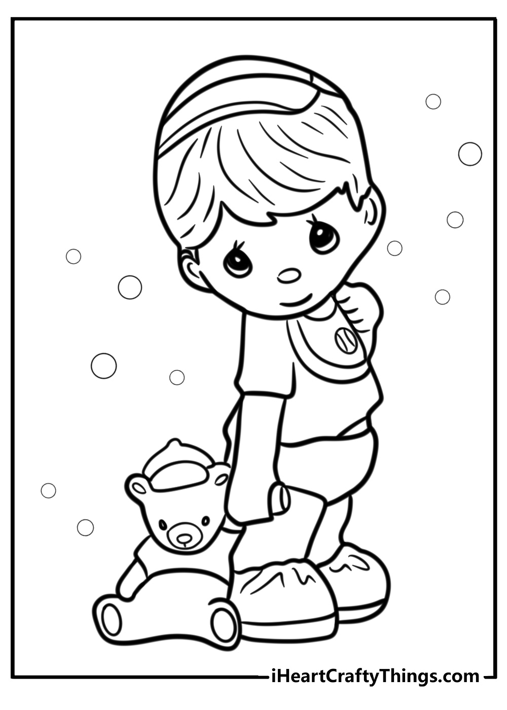 Precious moments child holding a teddy bear free coloring page pdf