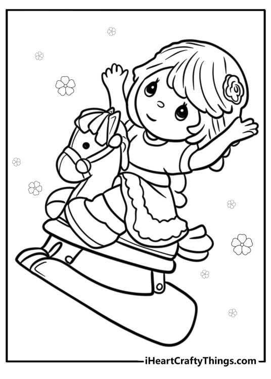 Precious moments child on a rocking horse free coloring page pdf