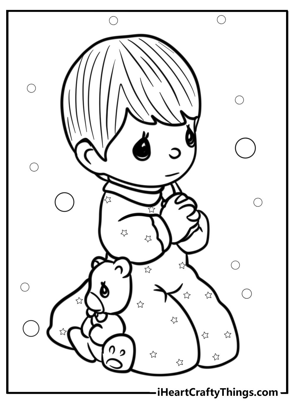 Precious moments child praying at bedtime simple coloring sheet