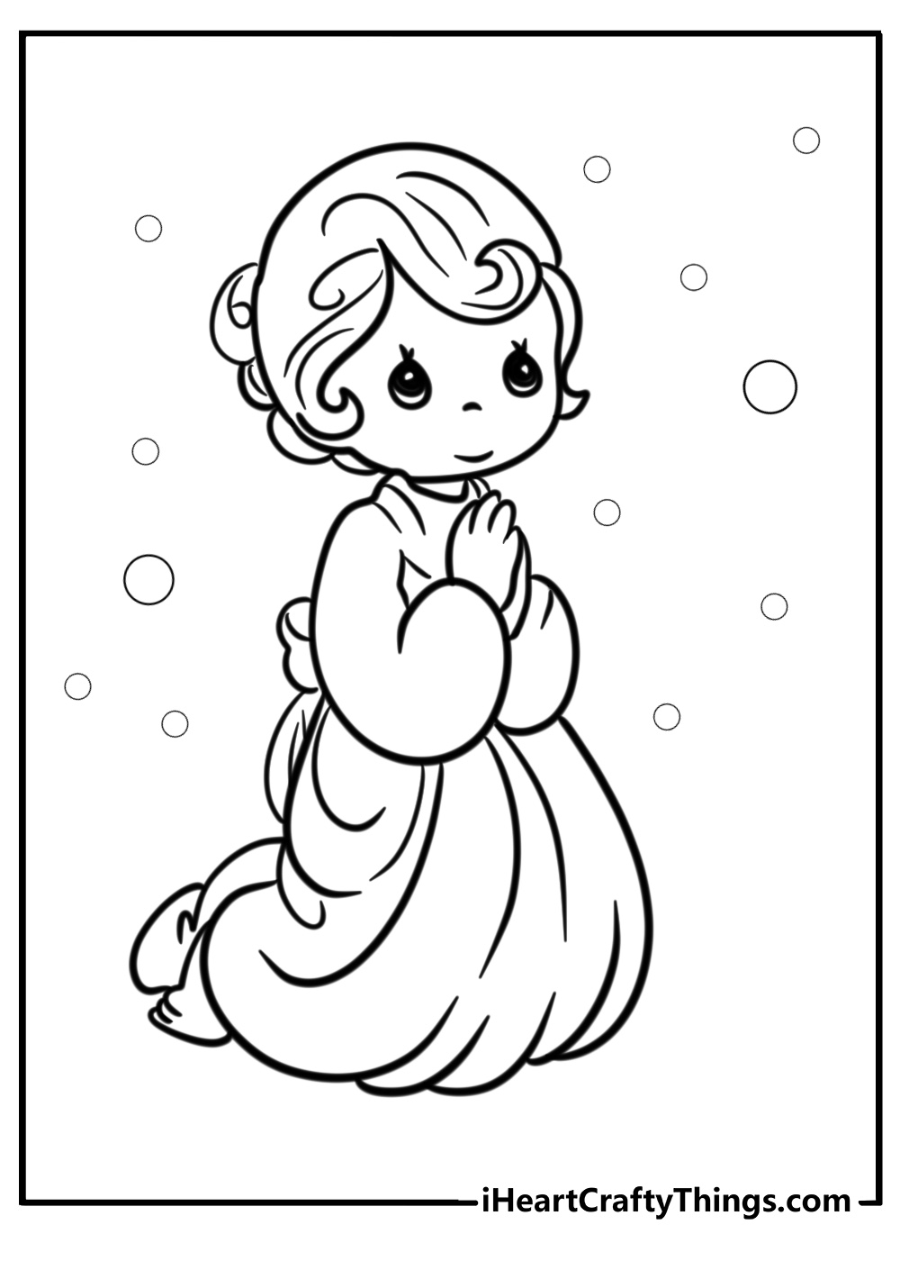 Precious moments child praying coloring page for kids