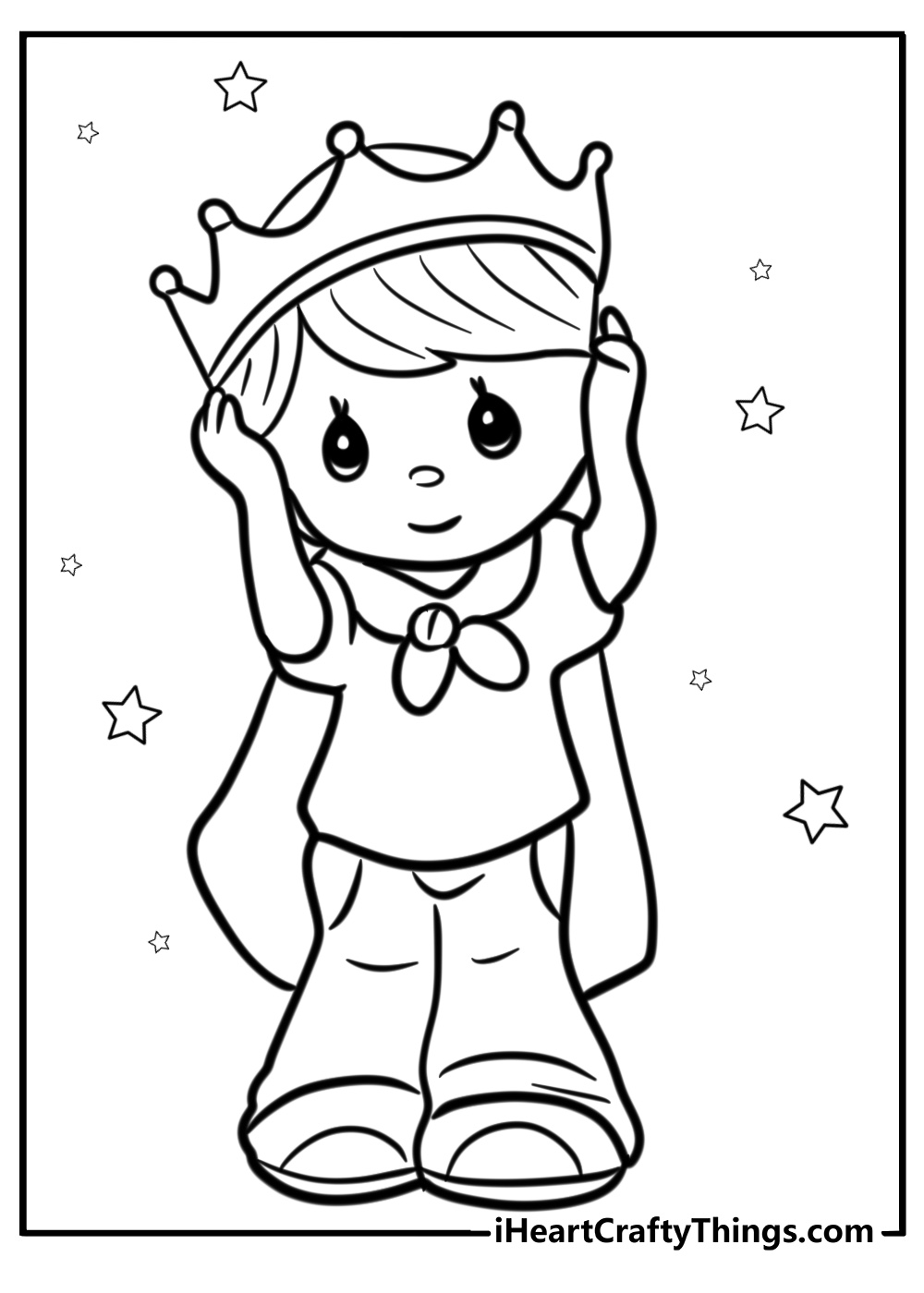 Precious moments child wearing a crown easy coloring sheet