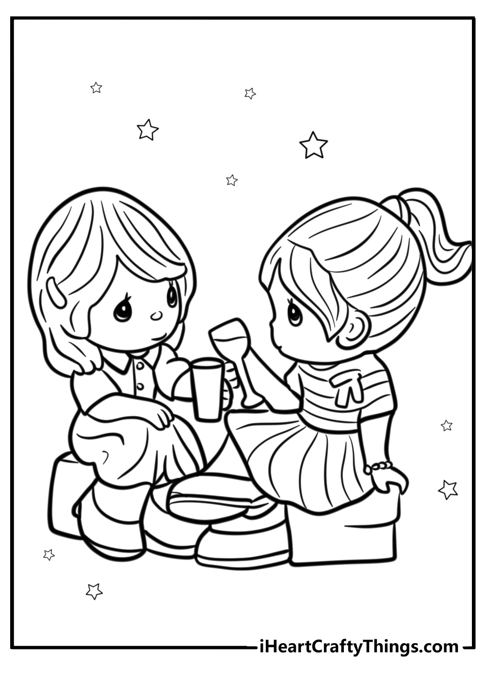 Precious moments friends sharing a smile simple coloring sheet