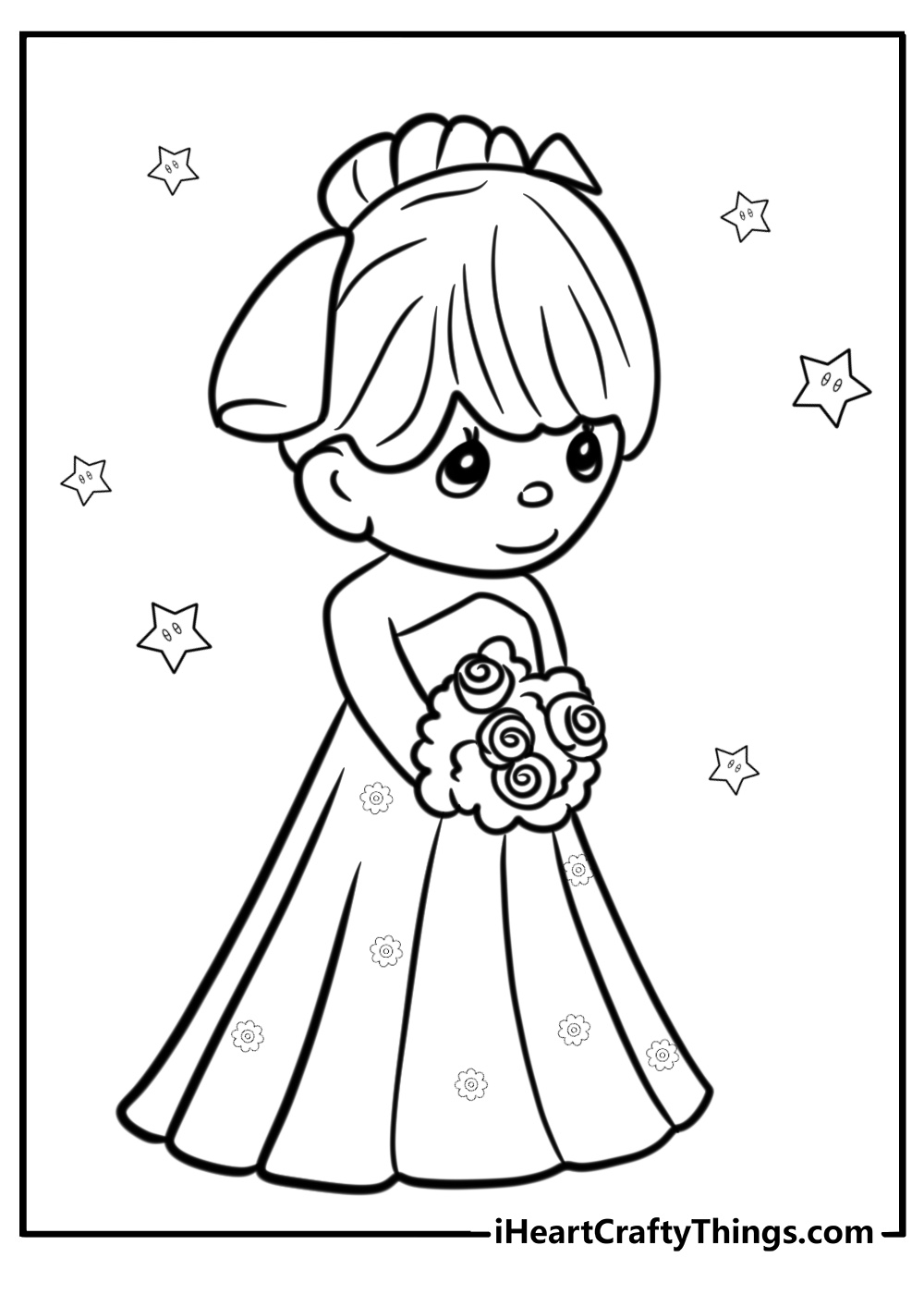 Precious moments girl in a dress coloring page for kids