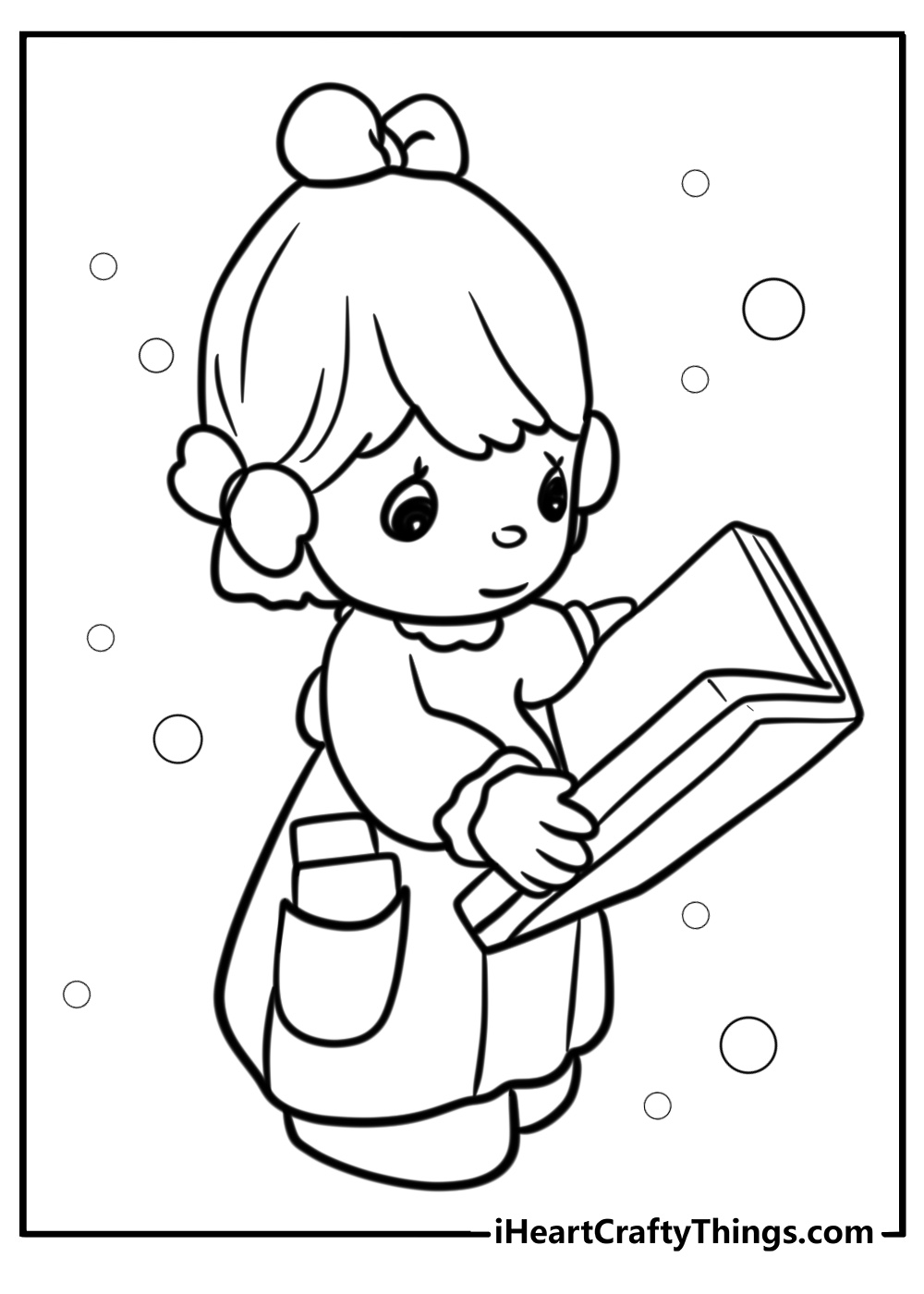 Precious moments girl reading a book simple coloring sheet