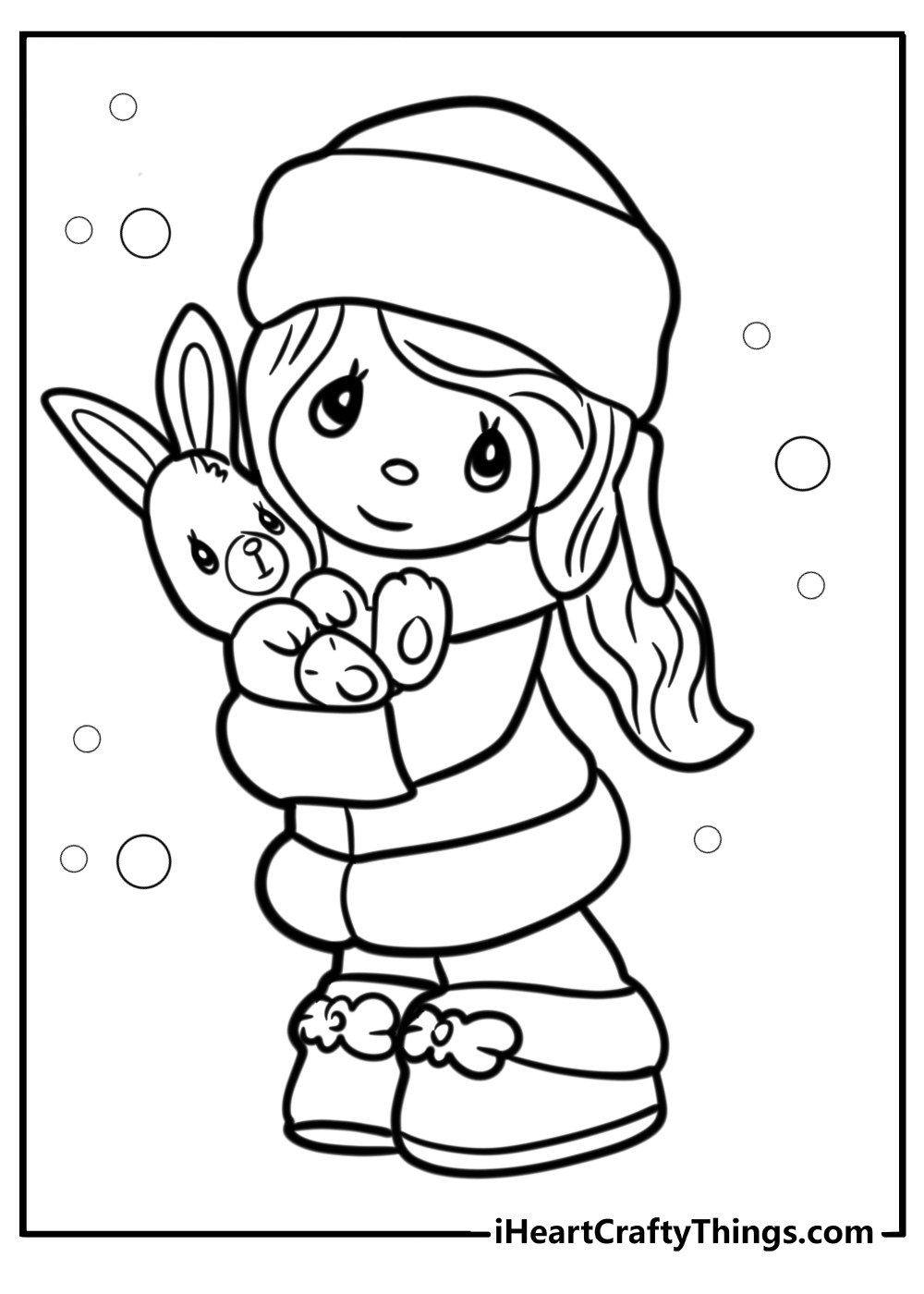 Precious moments little girl with a bunny simple coloring sheet