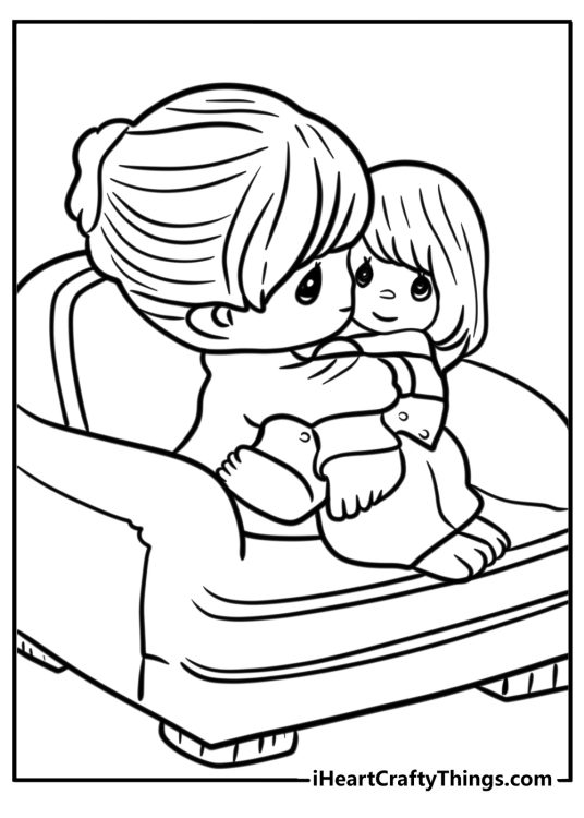 Precious moments mother and child hugging easy coloring sheet