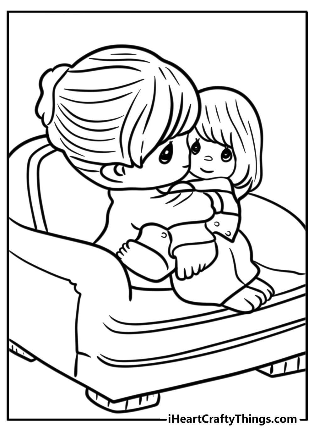 Precious moments mother and child hugging easy coloring sheet