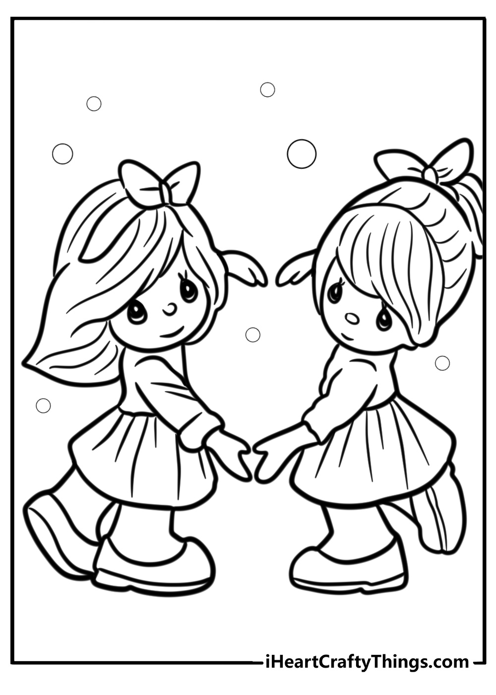 Precious moments siblings playing together free coloring page pdf