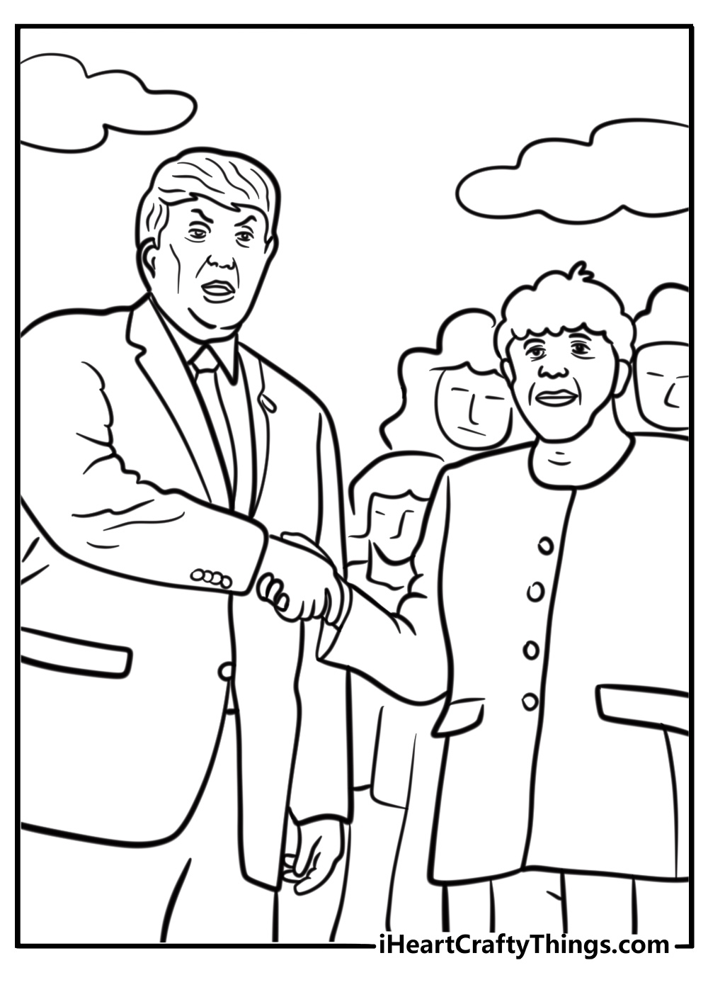 President shaking hands with citizens printable coloring sheet